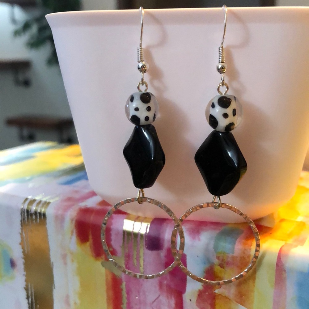 Dalmatian Earrings / Black & White / Polka Dot